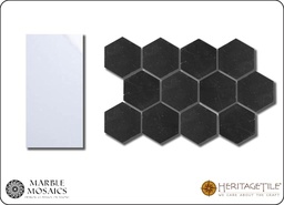 [XKMMH1HF] Honed marble 1-1/4&quot; hexagon Sample Card in 'Jet Black'