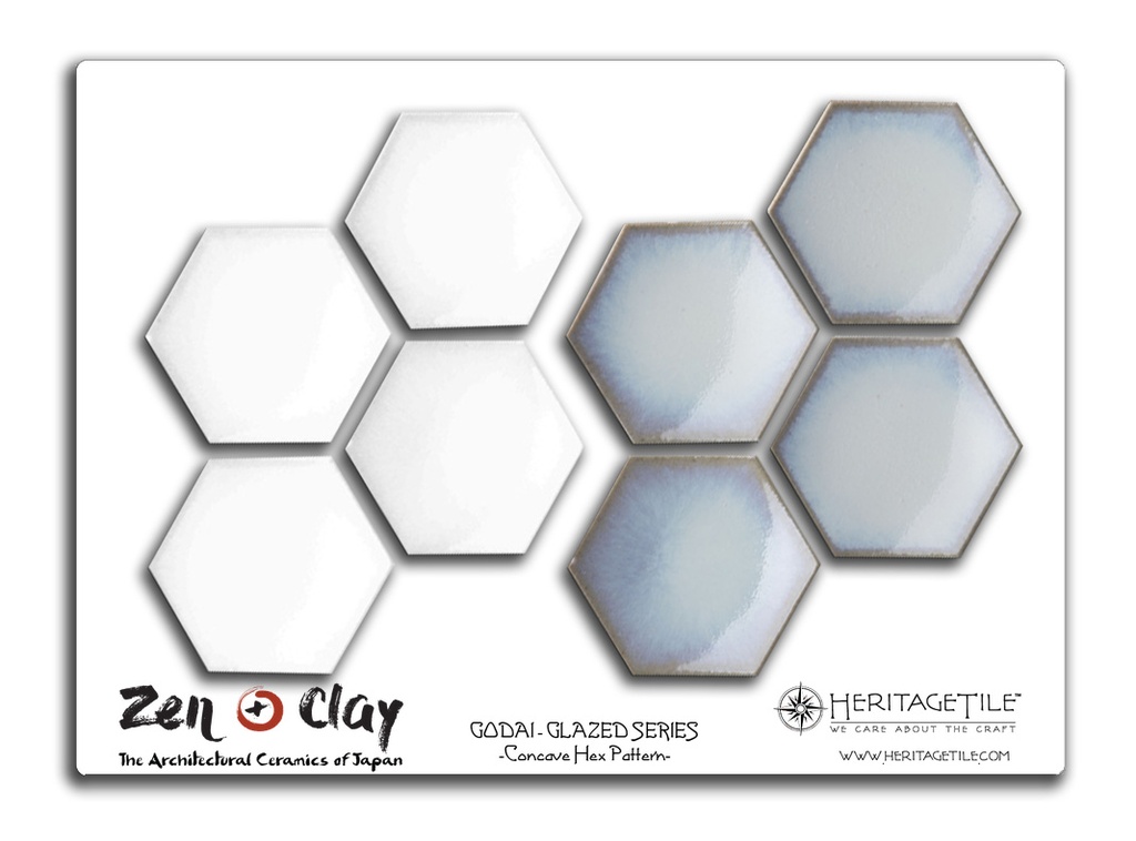 Sample Card - Godai Glazed Concave Hex (Gloss White and Pearl)