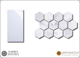 [XKMMH1HA] Honed marble 1-1/4&quot; hexagon Sample Card in 'Carrara White'