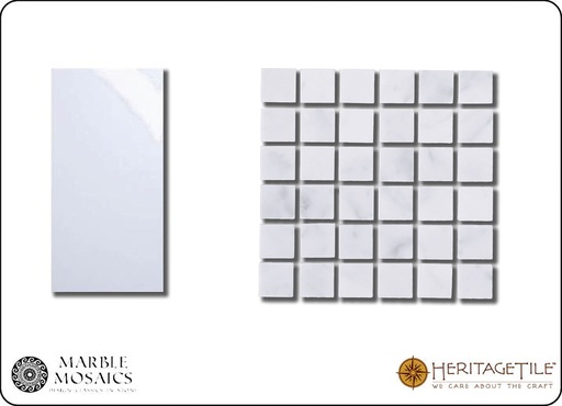 [XKMMQ0HA] Honed marble 5/8" square Sample Card in 'Carrara White'